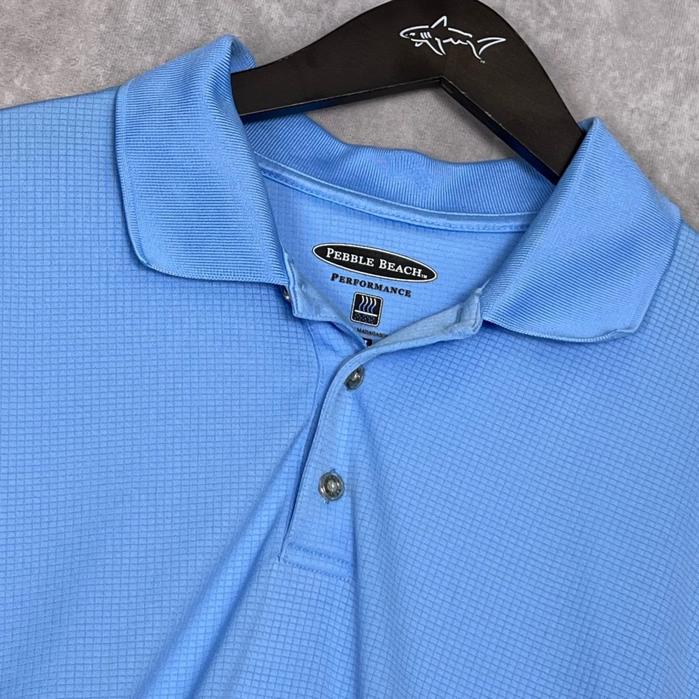 Pebble Beach Polo Shirt Men XXL Blue Excellent Performance Grid Short Sleeve